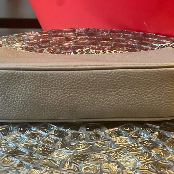 Coach Gray Wristlet/Clutch with silver rivets and chain strap - Picture 6 of 8